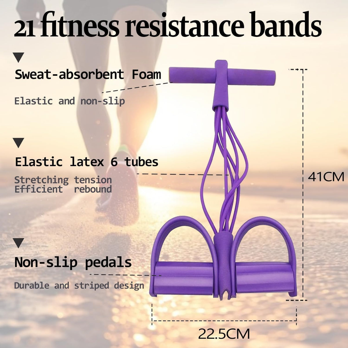 21 Fitness Resistance Bands-4 Tube Pedal Ankle Puller,Multifunction Tension Rope,Natural Latex Fitness Bands for Strength Training, Tummy, Waist, Arm, Leg Slimming, Home Gym Exercise Equipment