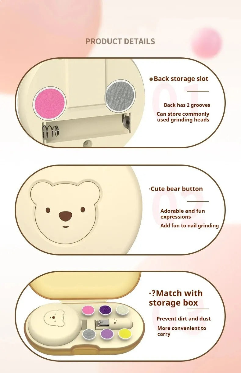 Bear Electric Nail Grinder for Babies And Kids Home Use Polishing Set Nail Clippers Kit for Children