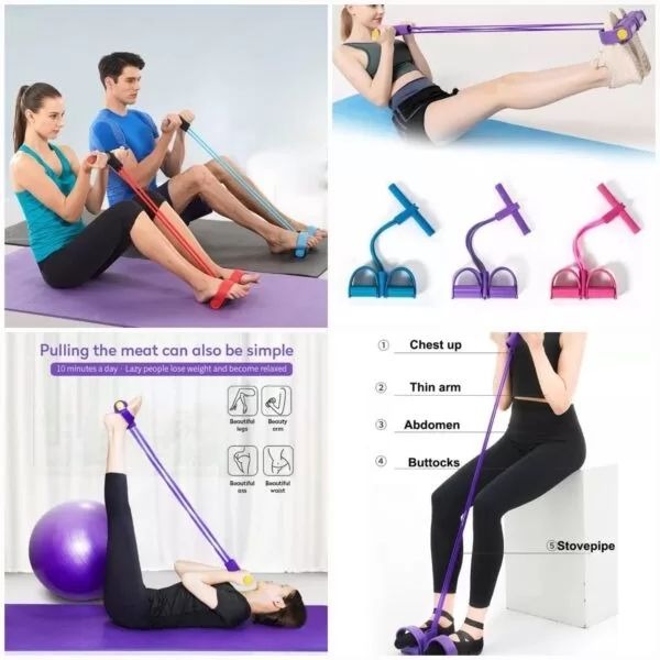 21 Fitness Resistance Bands-4 Tube Pedal Ankle Puller,Multifunction Tension Rope,Natural Latex Fitness Bands for Strength Training, Tummy, Waist, Arm, Leg Slimming, Home Gym Exercise Equipment